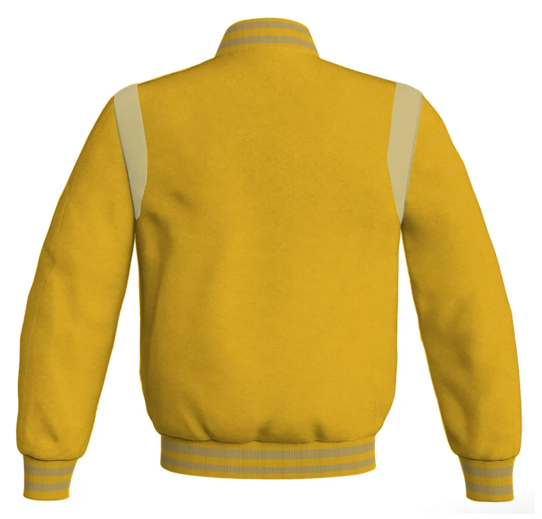 Letterman Baseball Bomber Retro Jacket Yellow/Gold Body Cream Leather Inserts