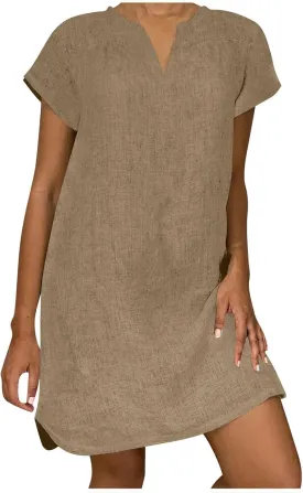 Linen Dresses for Women 2025 Cap Sleeve V Neck Sundress Beach Vacation Mini Dress Cotton Trendy Clothes