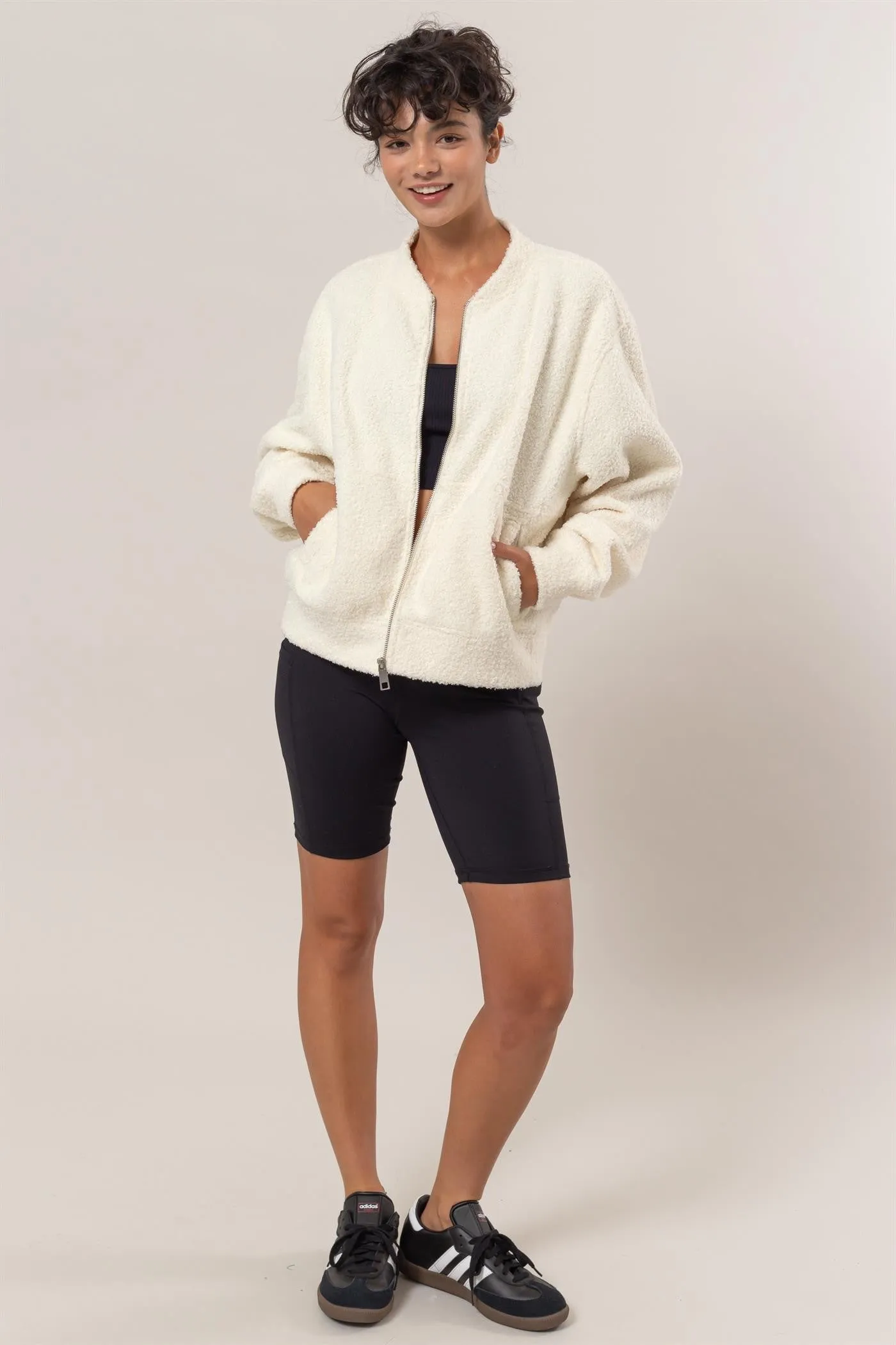 LIZAKOSHT  -  Baseball Collar Zip Up Long Sleeve Jacket