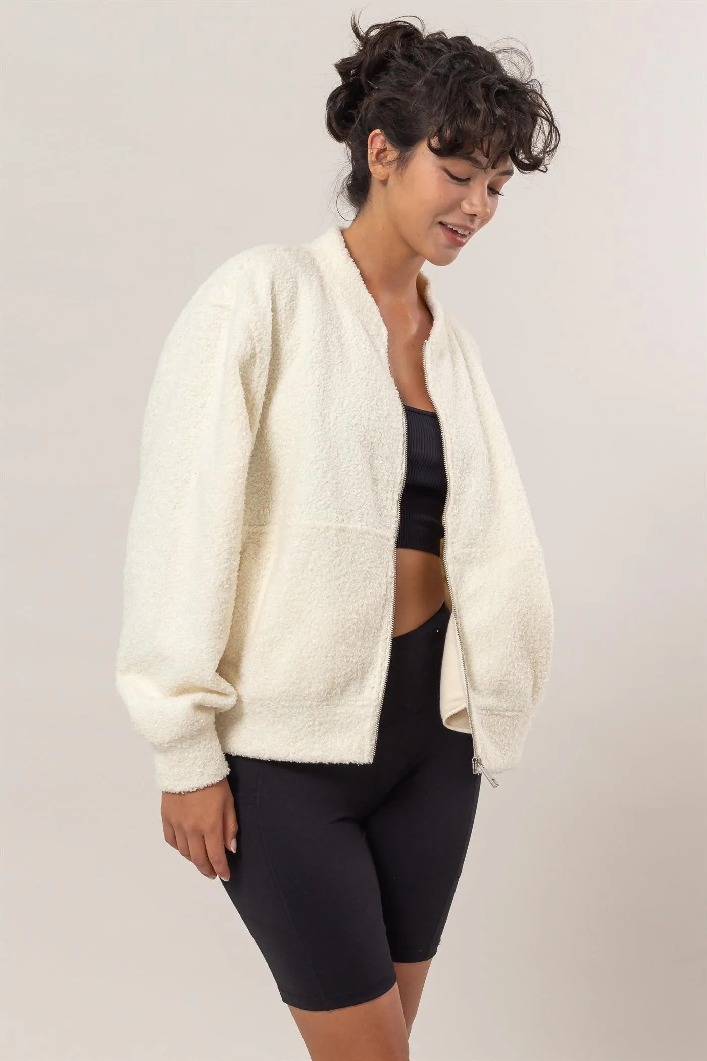 LIZAKOSHT  -  Baseball Collar Zip Up Long Sleeve Jacket