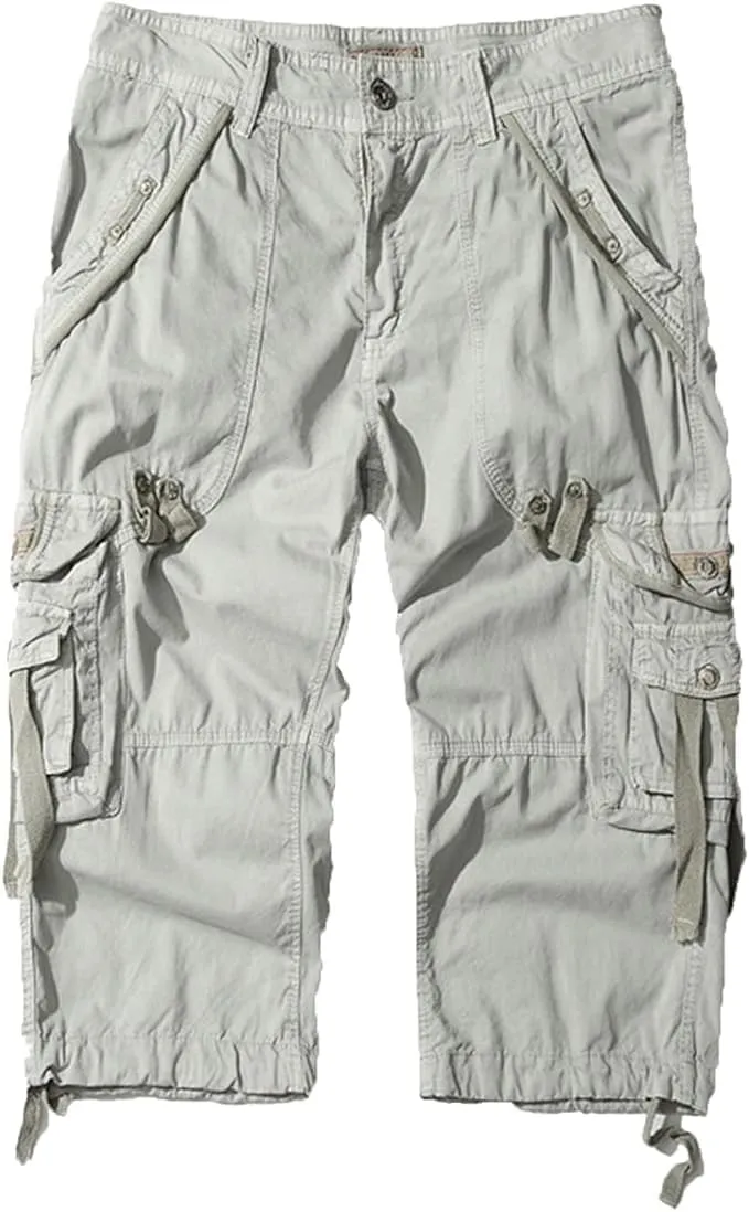 Maiyifu-GJ Men's 3/4 Cargo Shorts Multi Pockets Elastic Below Knee Long Shorts Summer Casual Cotton Hiking Short Pants