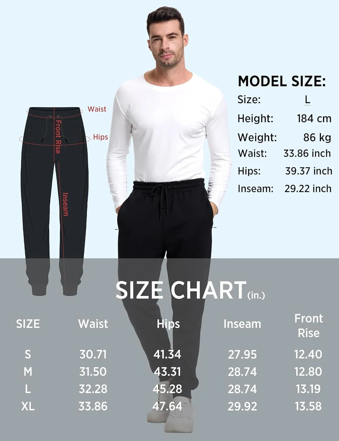 Men's Sweatpants with Zipper Pockets Tapered Fleece Joggers for Men Athletic Track Pants for Workout Jogging Running