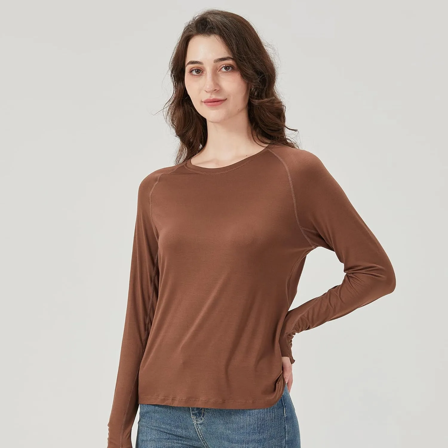 netdraw Women's Ultra Soft Bamboo Viscose Workout T-Shirt Long Sleeve Cooling Lighweight Tops with Thumbholes