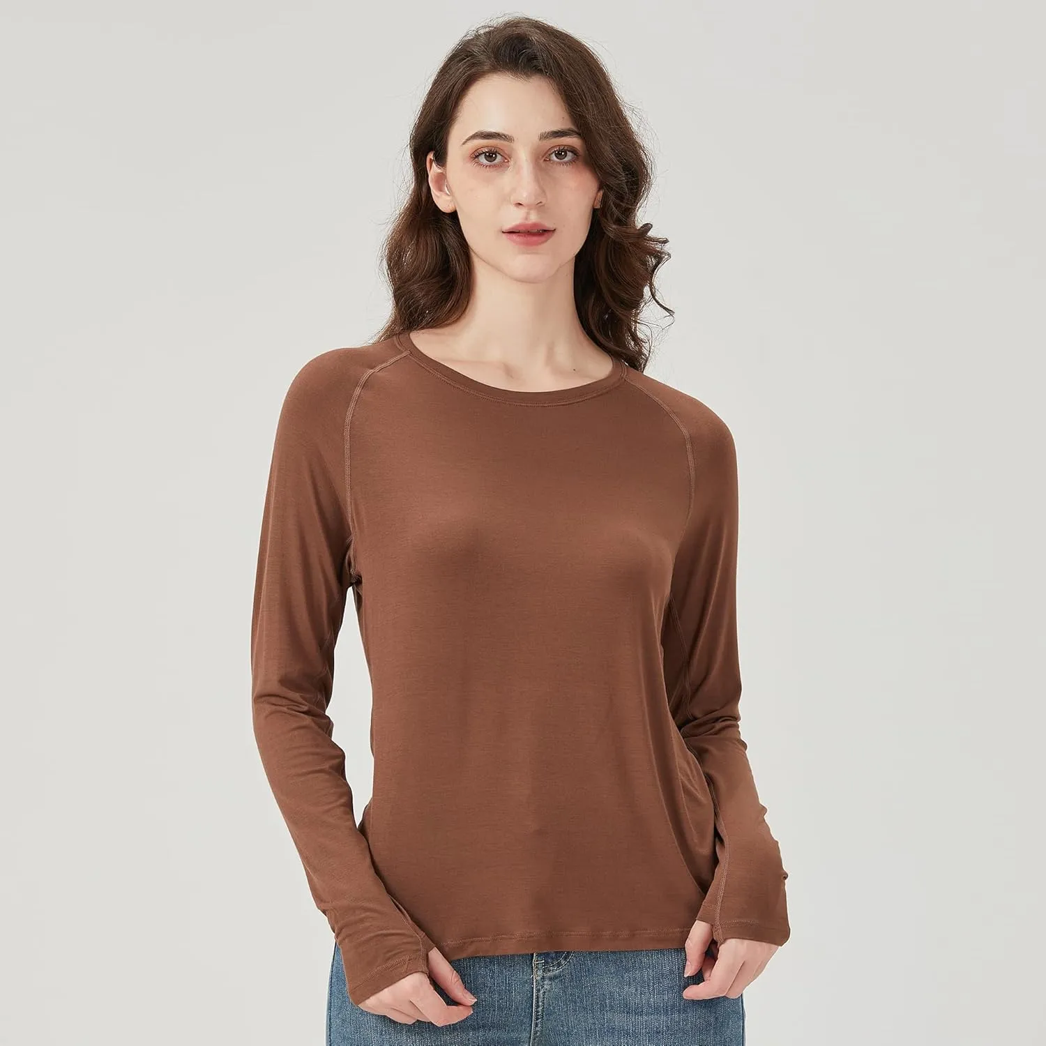 netdraw Women's Ultra Soft Bamboo Viscose Workout T-Shirt Long Sleeve Cooling Lighweight Tops with Thumbholes