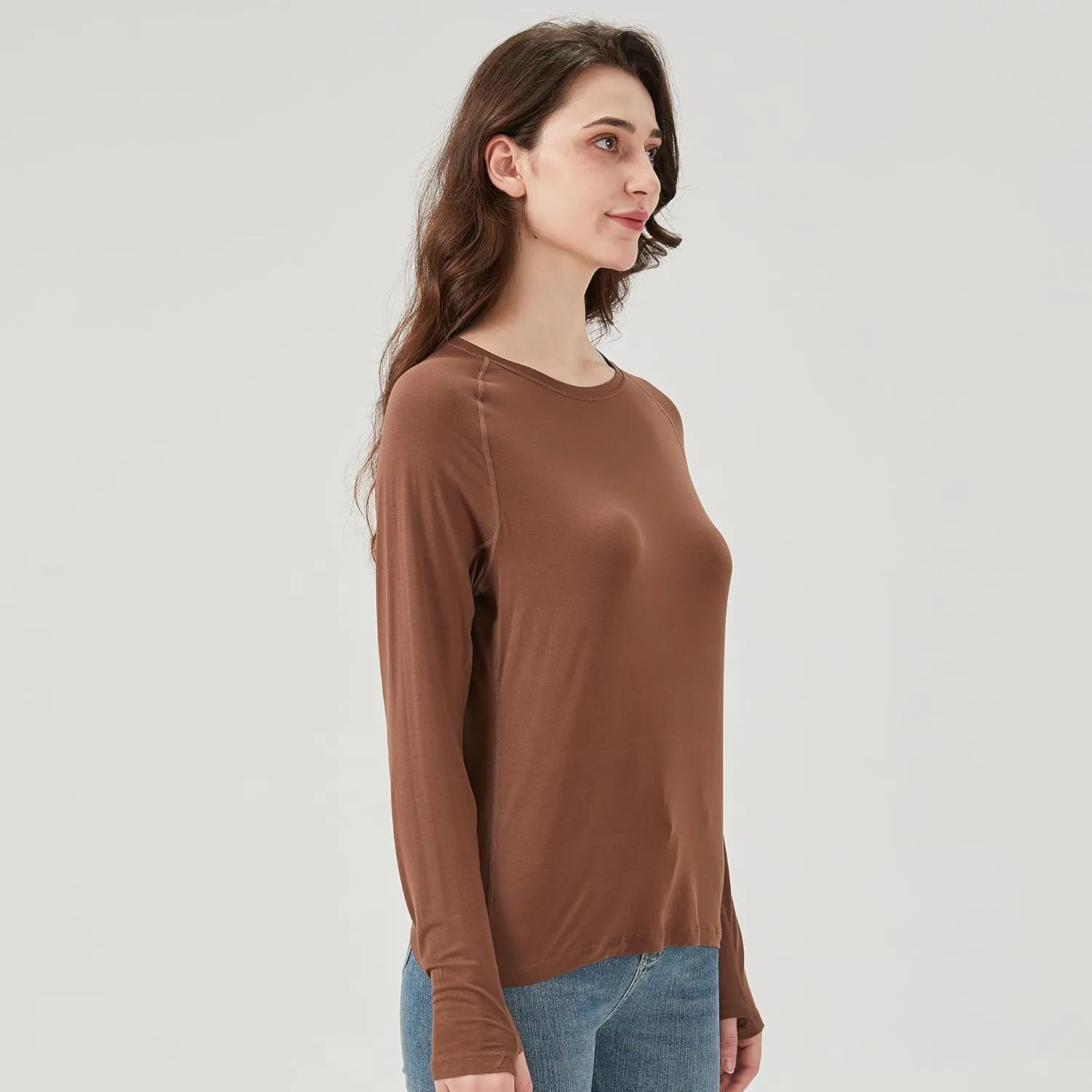 netdraw Women's Ultra Soft Bamboo Viscose Workout T-Shirt Long Sleeve Cooling Lighweight Tops with Thumbholes