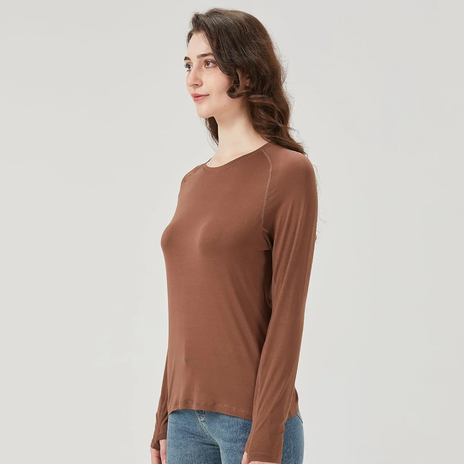 netdraw Women's Ultra Soft Bamboo Viscose Workout T-Shirt Long Sleeve Cooling Lighweight Tops with Thumbholes