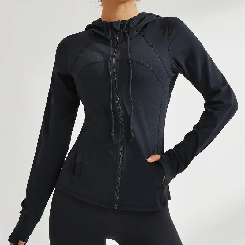 Nude Feel Yoga Clothes Women Casual Jacket Long Sleeved Zipper Hooded Running Skin Friendly Sports Fitness Top