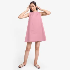 Pink Cotton Flax Kangaroo Pocket Mini Dress