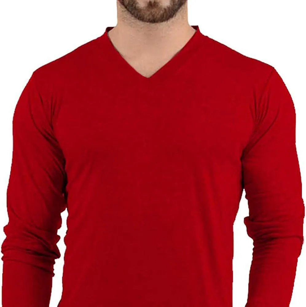 Plain Long Sleeve Shirt Men - Grey & Black Soft Comfortable V Neck Full Sleeves Fashion Tees for Men
