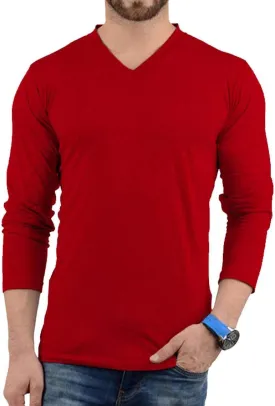 Plain Long Sleeve Shirt Men - Grey & Black Soft Comfortable V Neck Full Sleeves Fashion Tees for Men