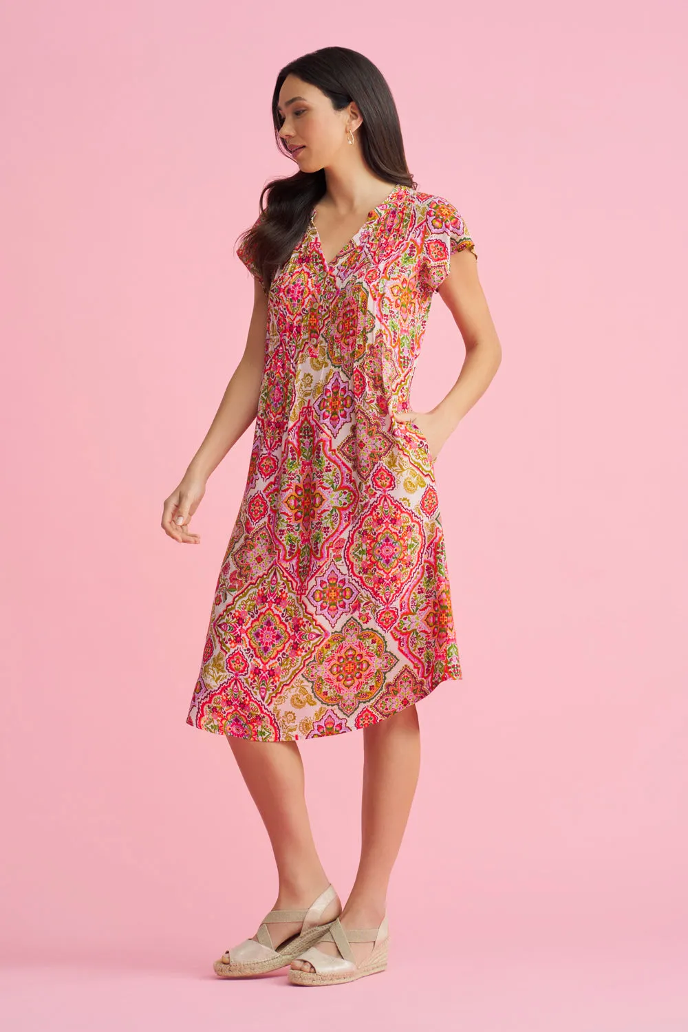 Pleat Front Midi Dress