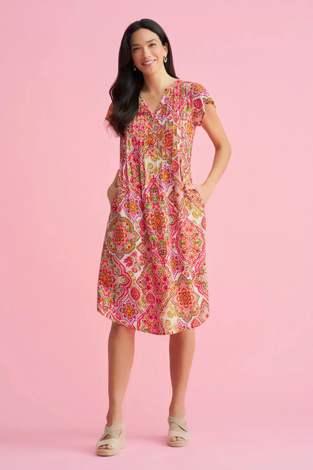 Pleat Front Midi Dress
