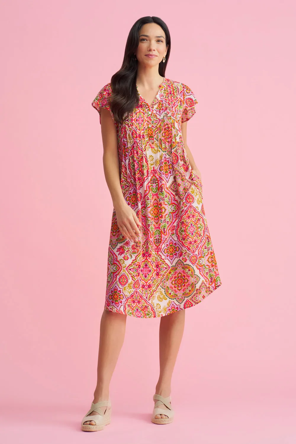 Pleat Front Midi Dress