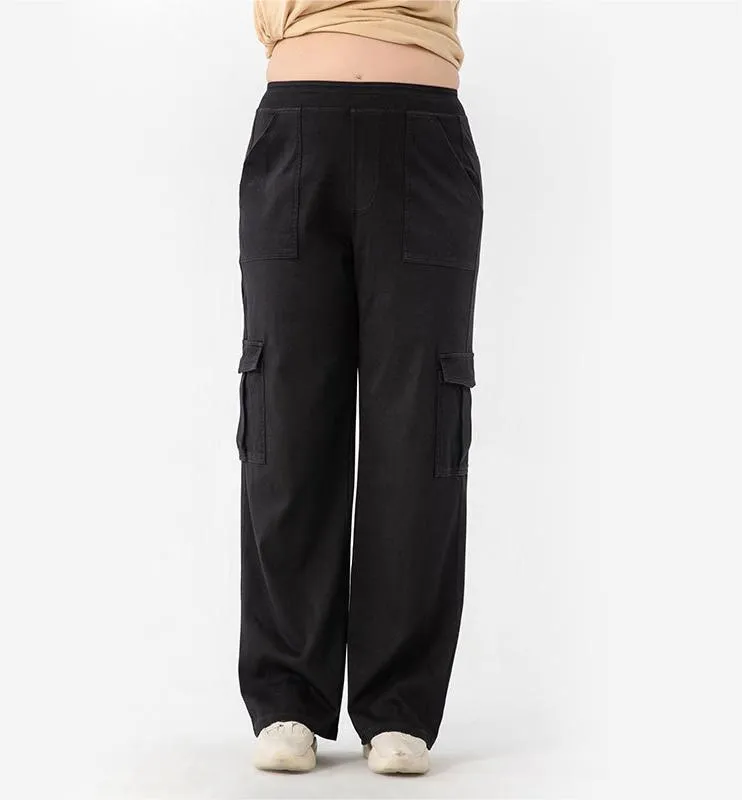 Plus Size Wide Legs Pocket Yoga Jeans Women High Waist Hip Lift Slimming Long Outerwear Casual Pants