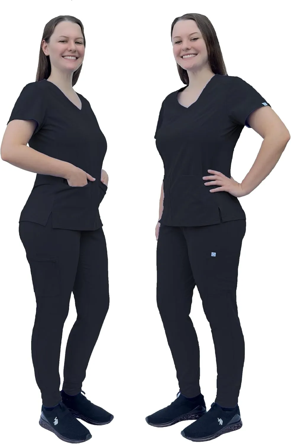 PREMIUM Jogger Scrubs for Women Set. Side Spandex 2 Pockets Top/Tapered Leg Jogger Pants. Soft and Stretchy.