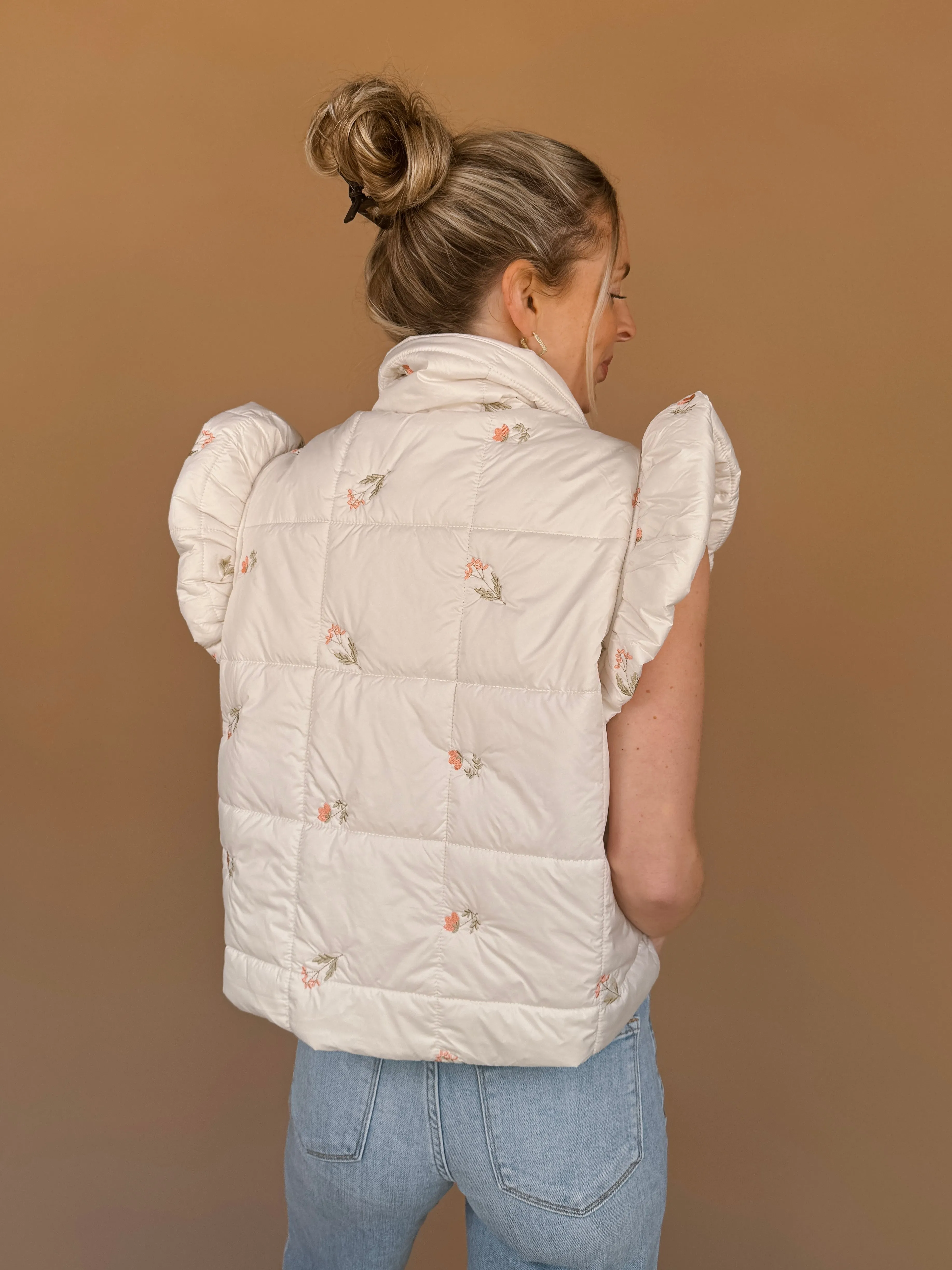 Randi Ruffle Sleeve Puffer Vest