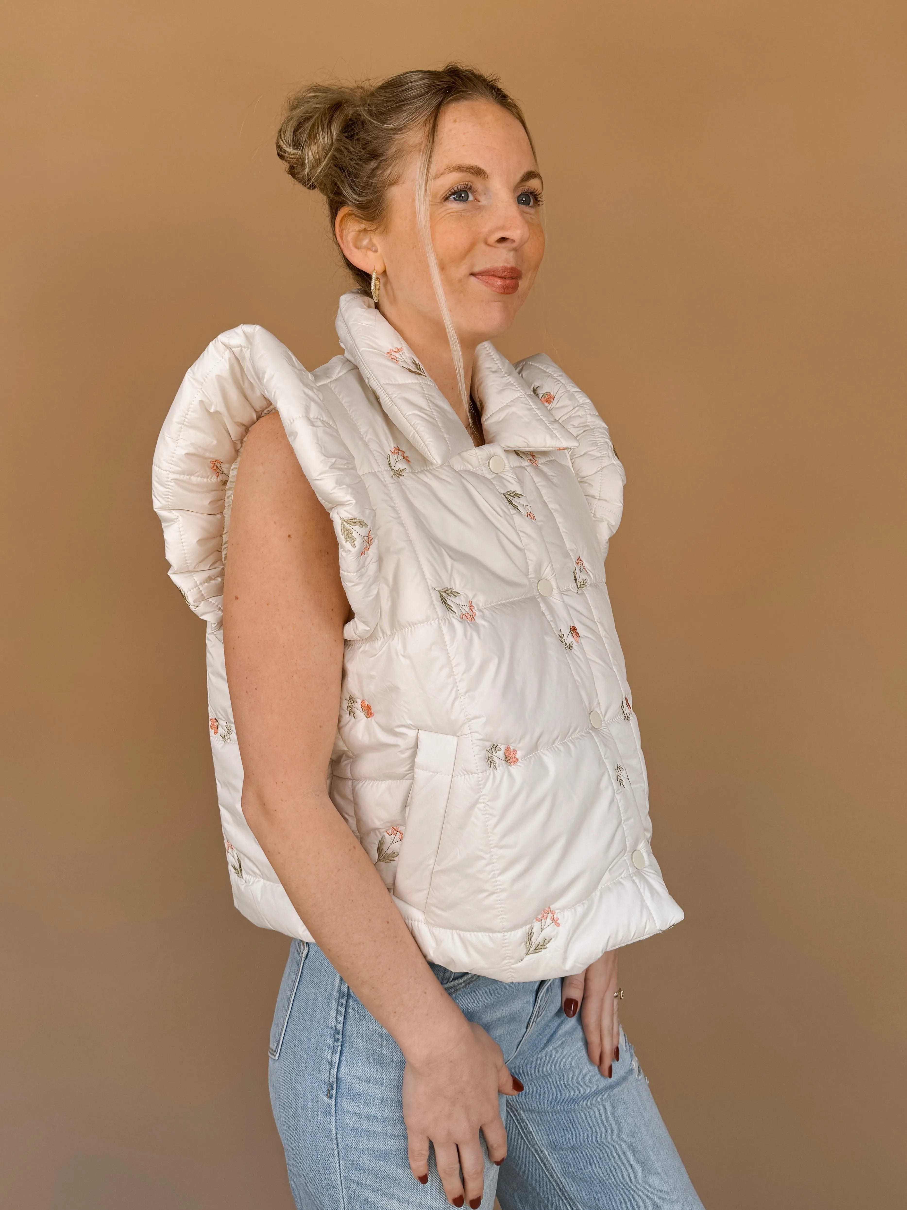 Randi Ruffle Sleeve Puffer Vest