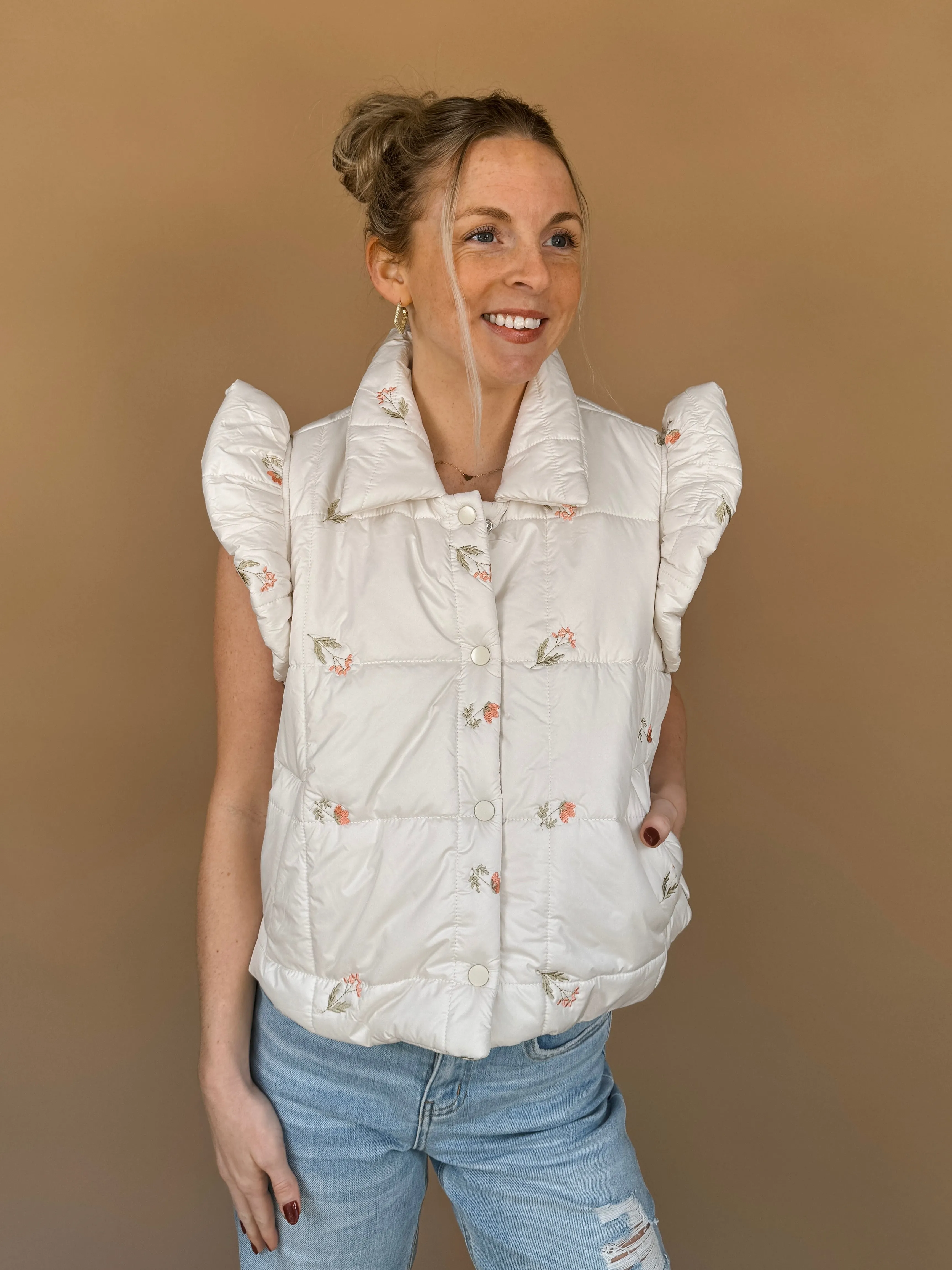 Randi Ruffle Sleeve Puffer Vest