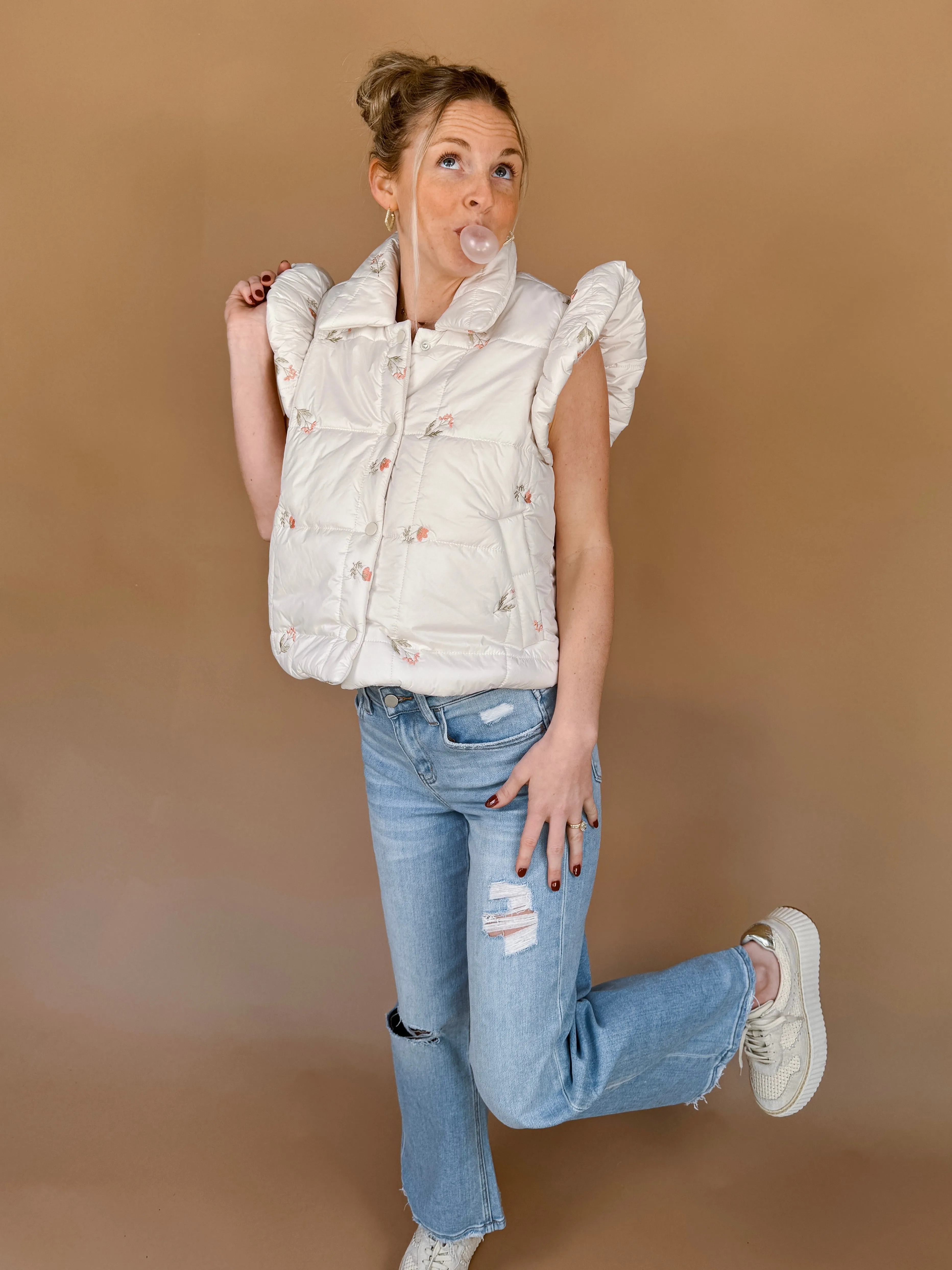 Randi Ruffle Sleeve Puffer Vest