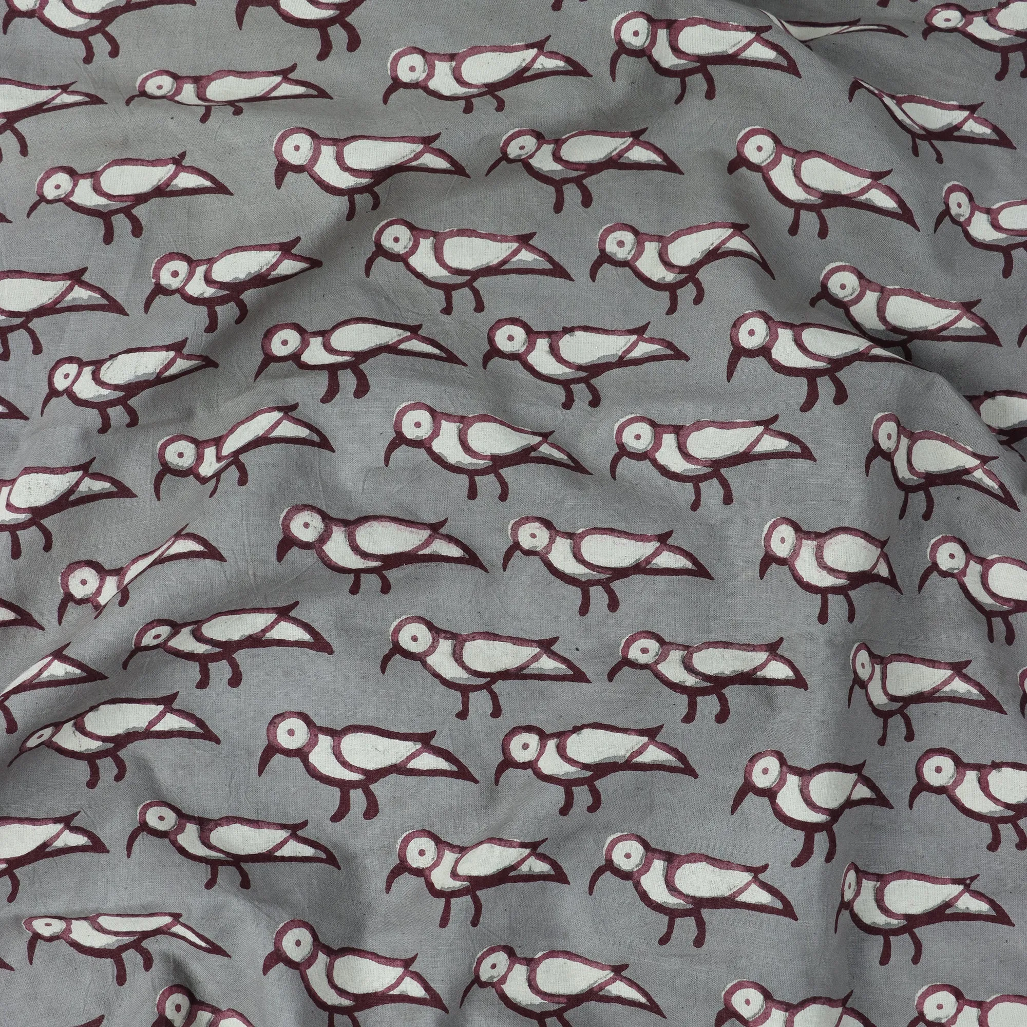 Red Bird Handmade Print Dabu Designs Soft Cotton Fabric