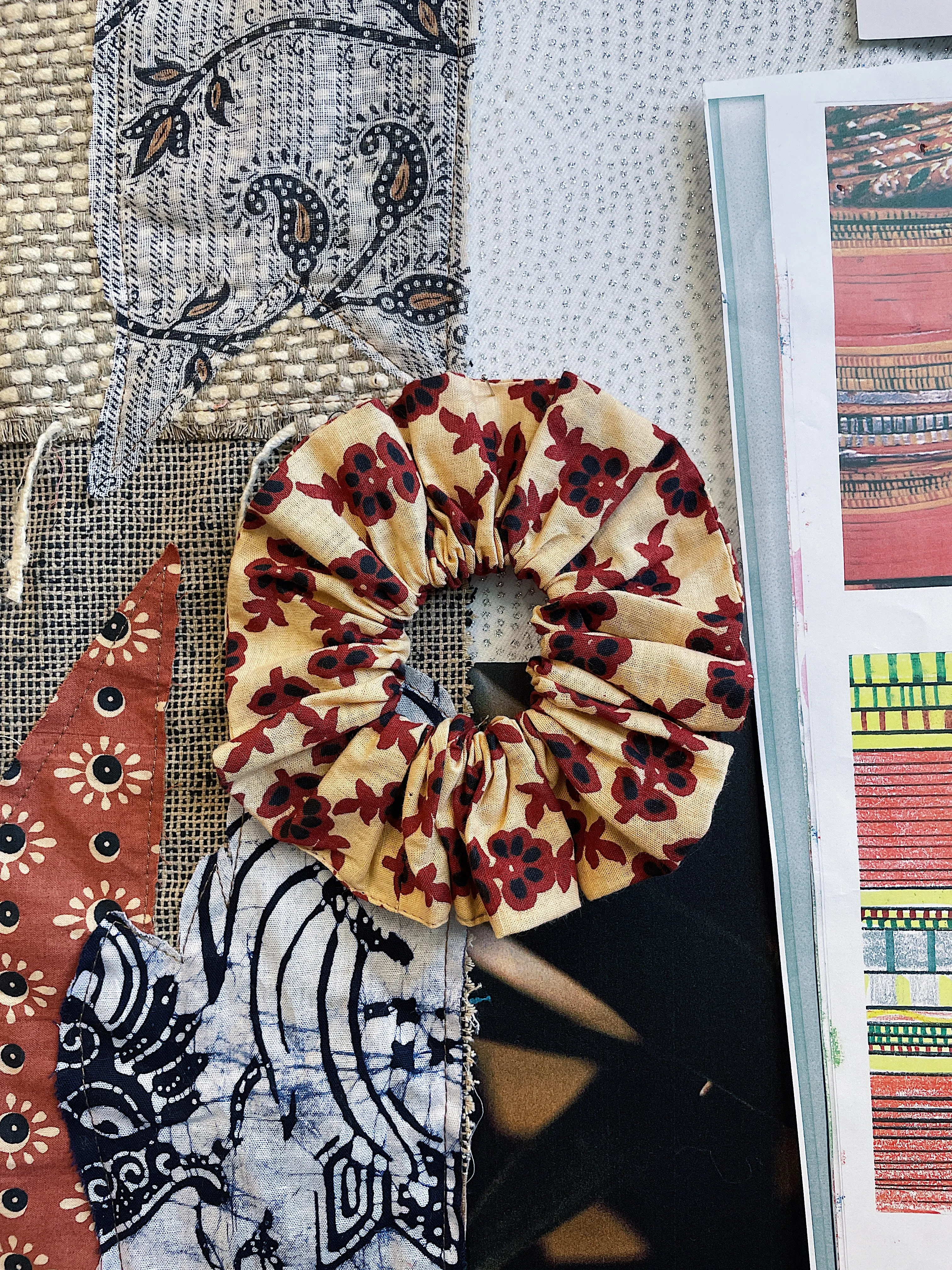 Red Flower Scrunchie