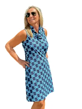 Ruffle-Neck Dress with UPF50  Blue Medallion