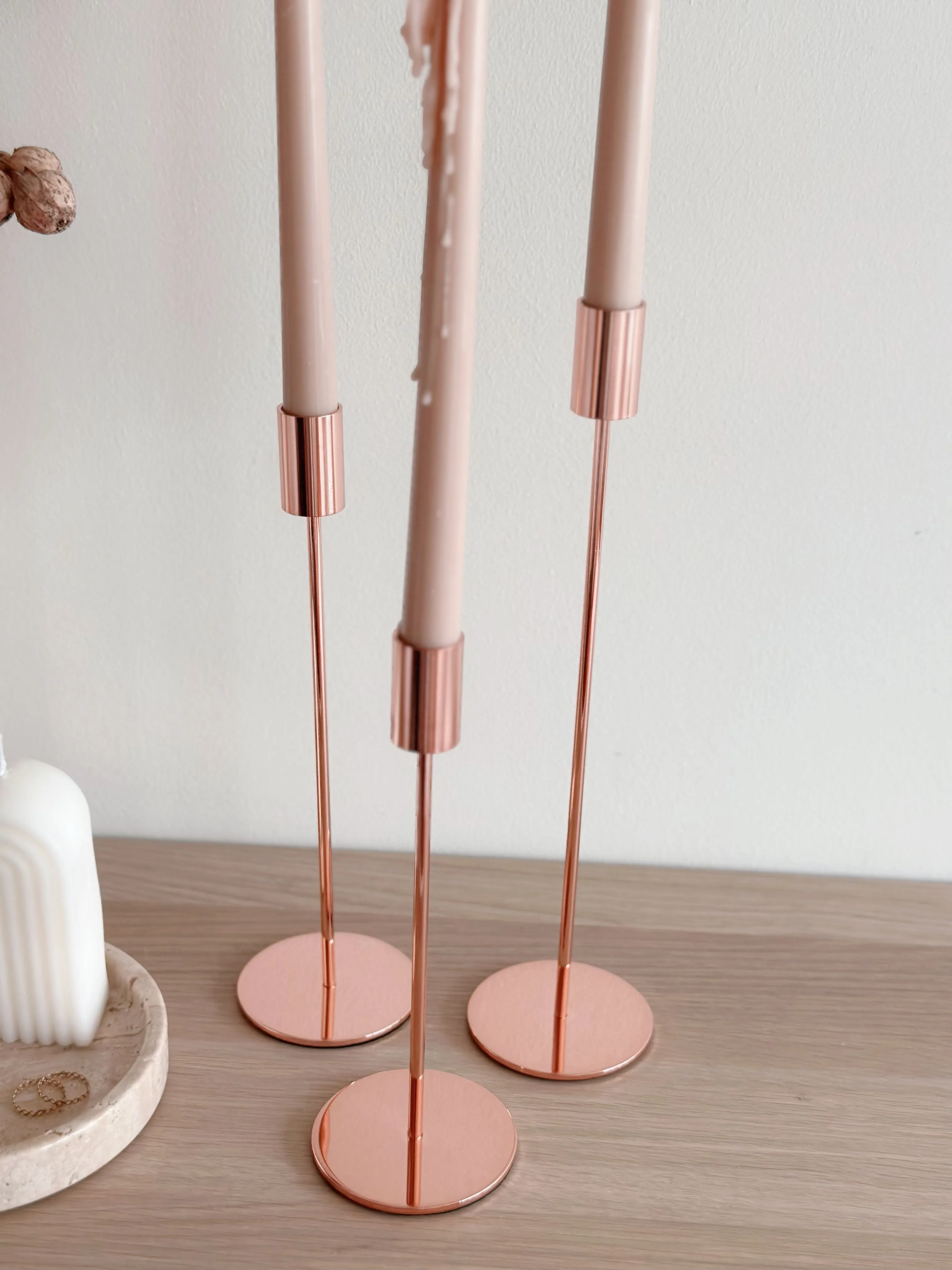 Serene Trio: Glamorous Rose Gold Minimalist Candle Holder