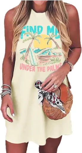 Summer Sundress for Women Graphic Mini Tank Dress Sleeveless Beach Dresses Short Casual Sun Dresses
