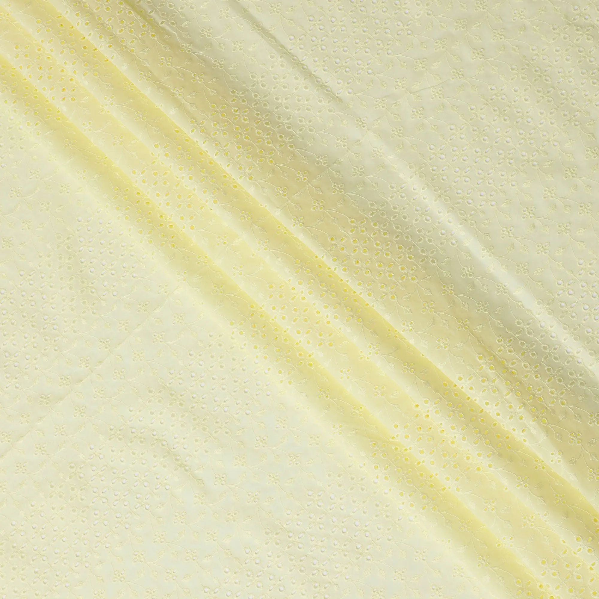 Sun-Kissed Lemon Cotton Lawn Embroidery, 110cm Wide - Fabric Sold by the Meter from India-D18858