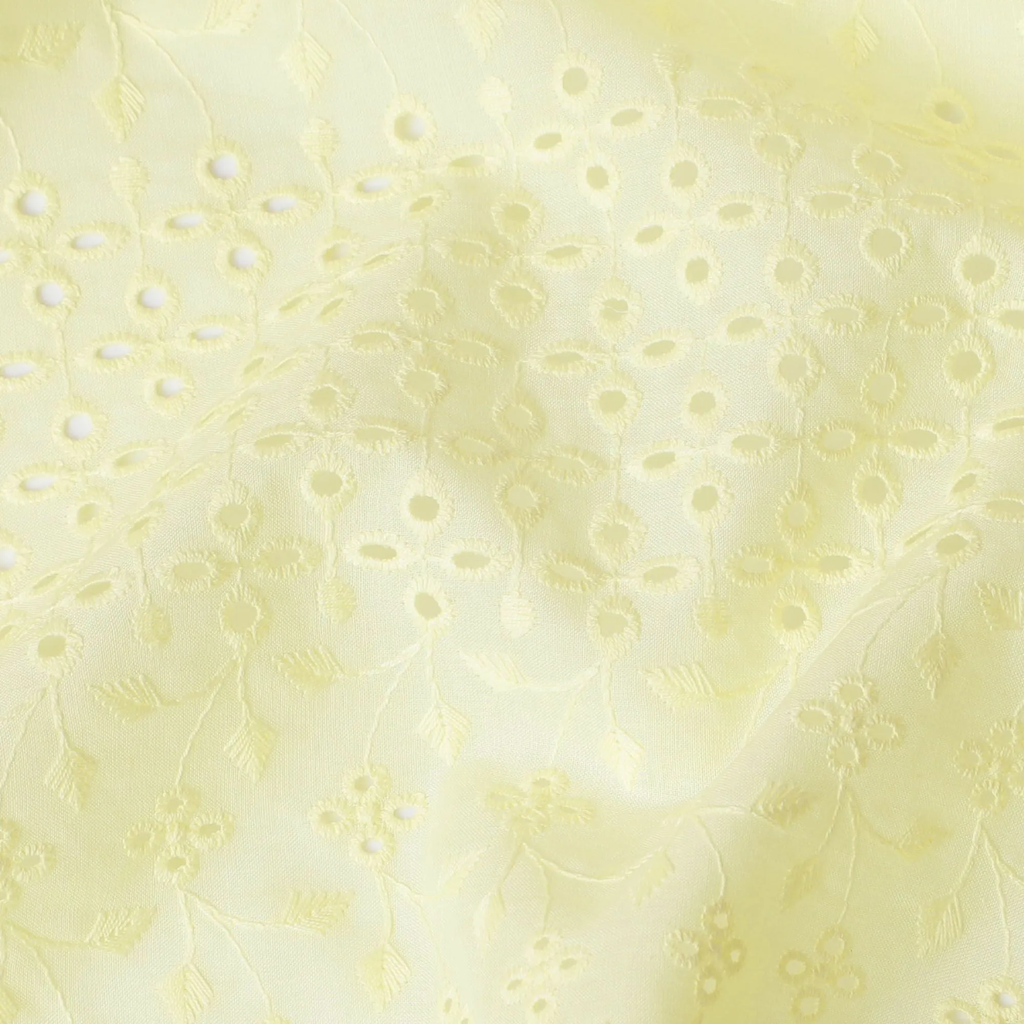 Sun-Kissed Lemon Cotton Lawn Embroidery, 110cm Wide - Fabric Sold by the Meter from India-D18858