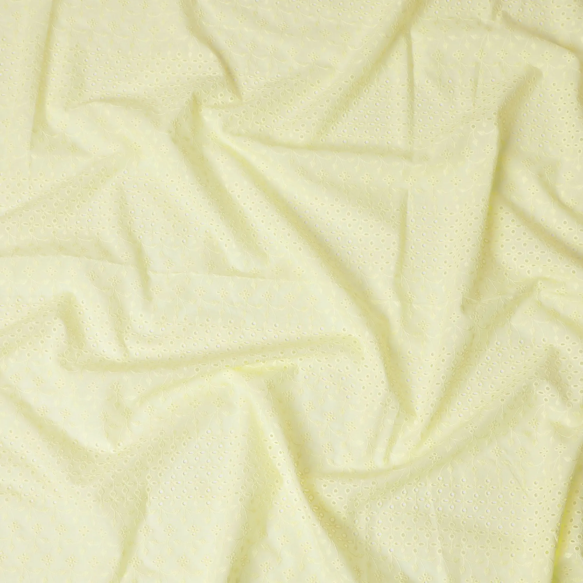 Sun-Kissed Lemon Cotton Lawn Embroidery, 110cm Wide - Fabric Sold by the Meter from India-D18858
