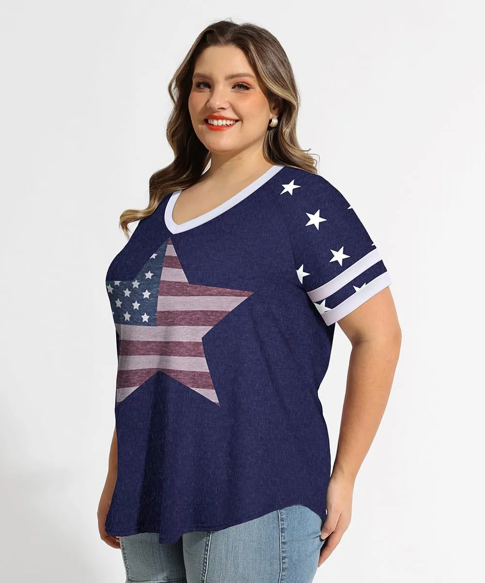 TIYOMI Plus Size Tops for Women V Neck Raglan T-Shirt Short Sleeve Summer Shirts Casual Loose Tunic Blouse
