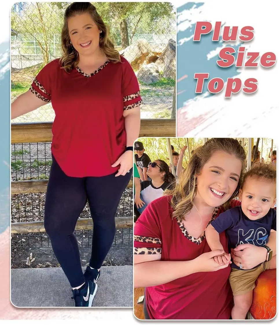 TIYOMI Plus Size Tops for Women V Neck Raglan T-Shirt Short Sleeve Summer Shirts Casual Loose Tunic Blouse