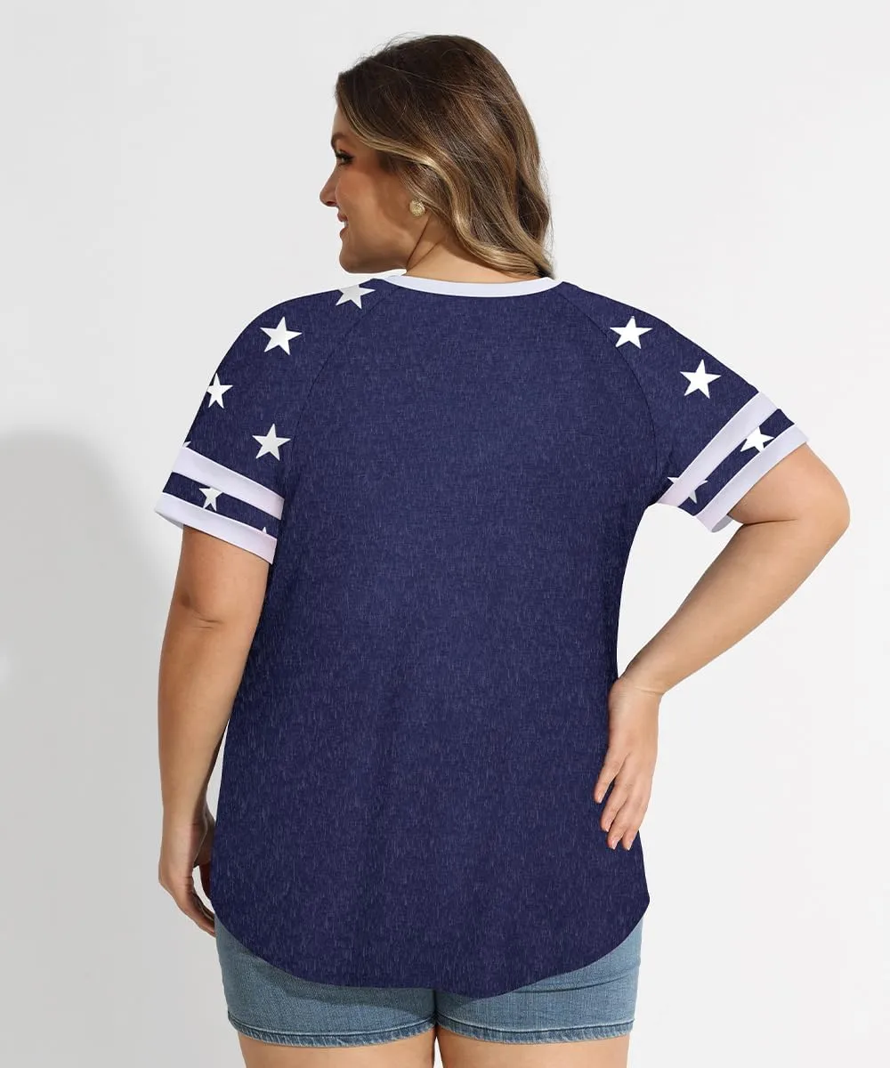 TIYOMI Plus Size Tops for Women V Neck Raglan T-Shirt Short Sleeve Summer Shirts Casual Loose Tunic Blouse