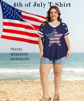 TIYOMI Plus Size Tops for Women V Neck Raglan T-Shirt Short Sleeve Summer Shirts Casual Loose Tunic Blouse