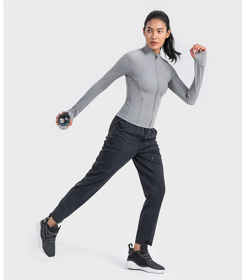 Vertical Rib High Elastic Tight Wicking Wet Yoga Jacket Sports Running Zipper Short Jacket