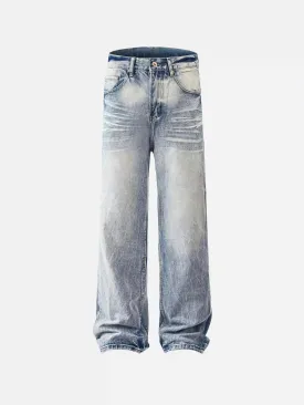 Vintage Distressed Washed Straight Jeans