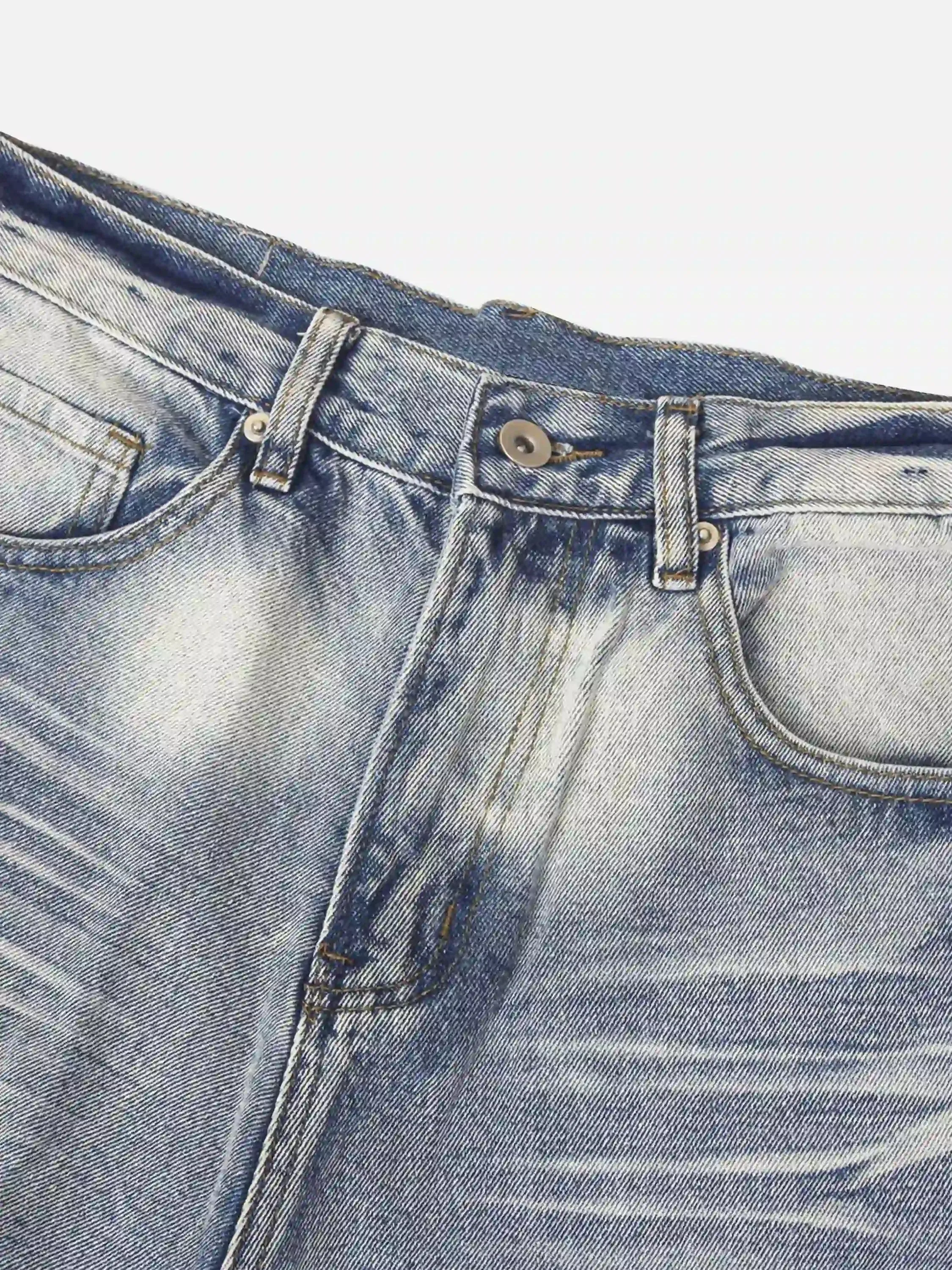 Vintage Distressed Washed Straight Jeans