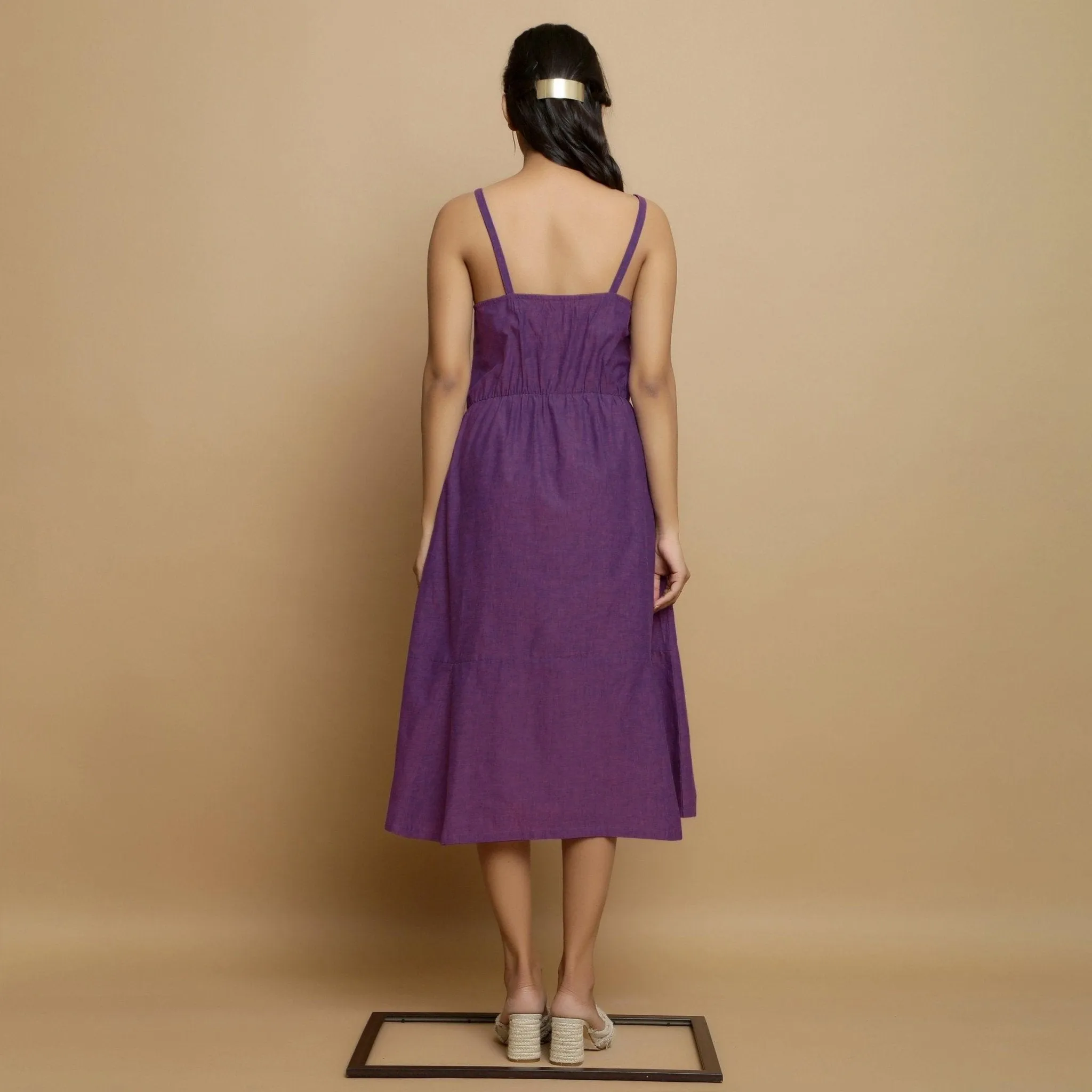 Violet Handspun Cotton Elasticated Midi Camisole Dress