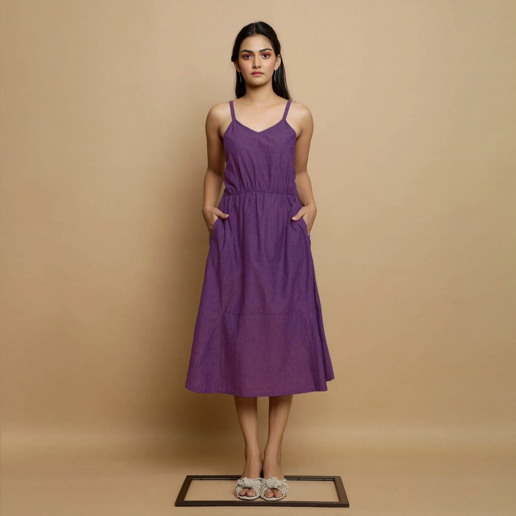 Violet Handspun Cotton Elasticated Midi Camisole Dress