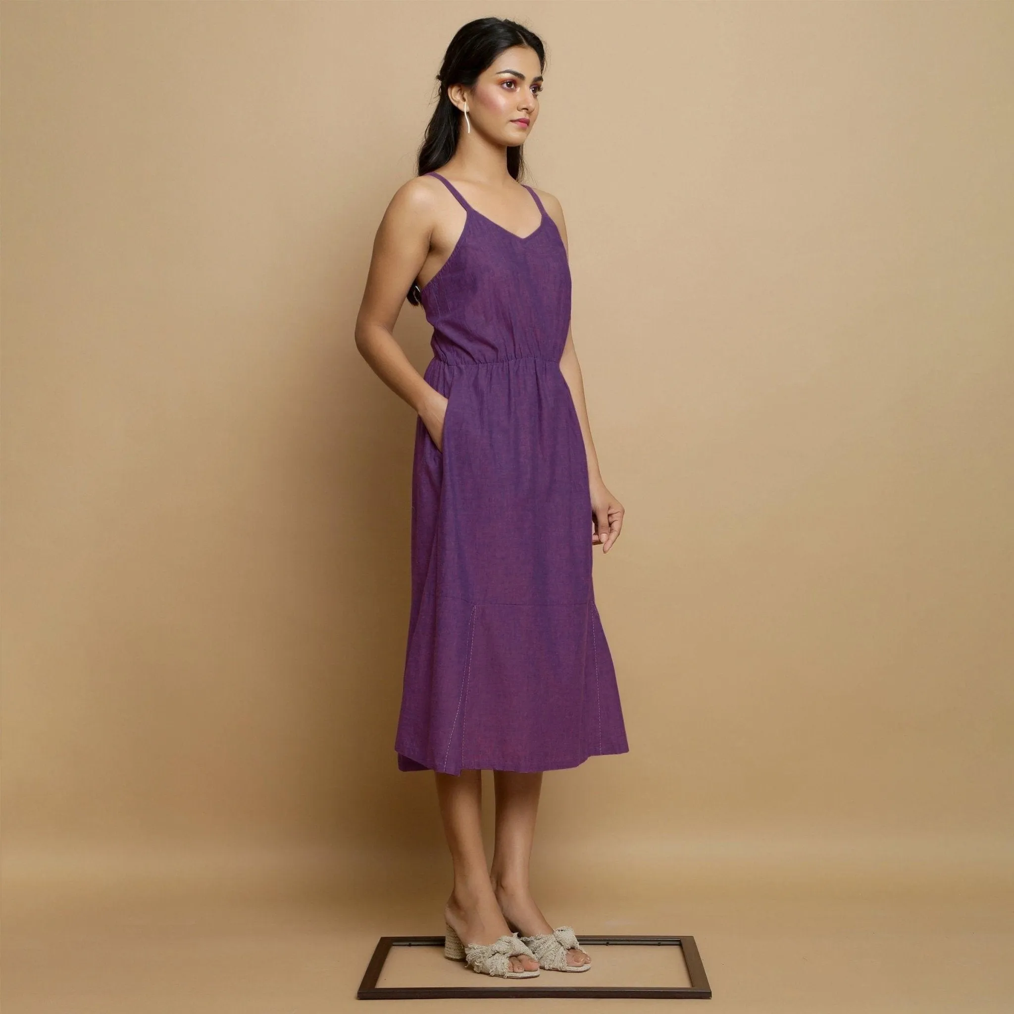 Violet Handspun Cotton Elasticated Midi Camisole Dress