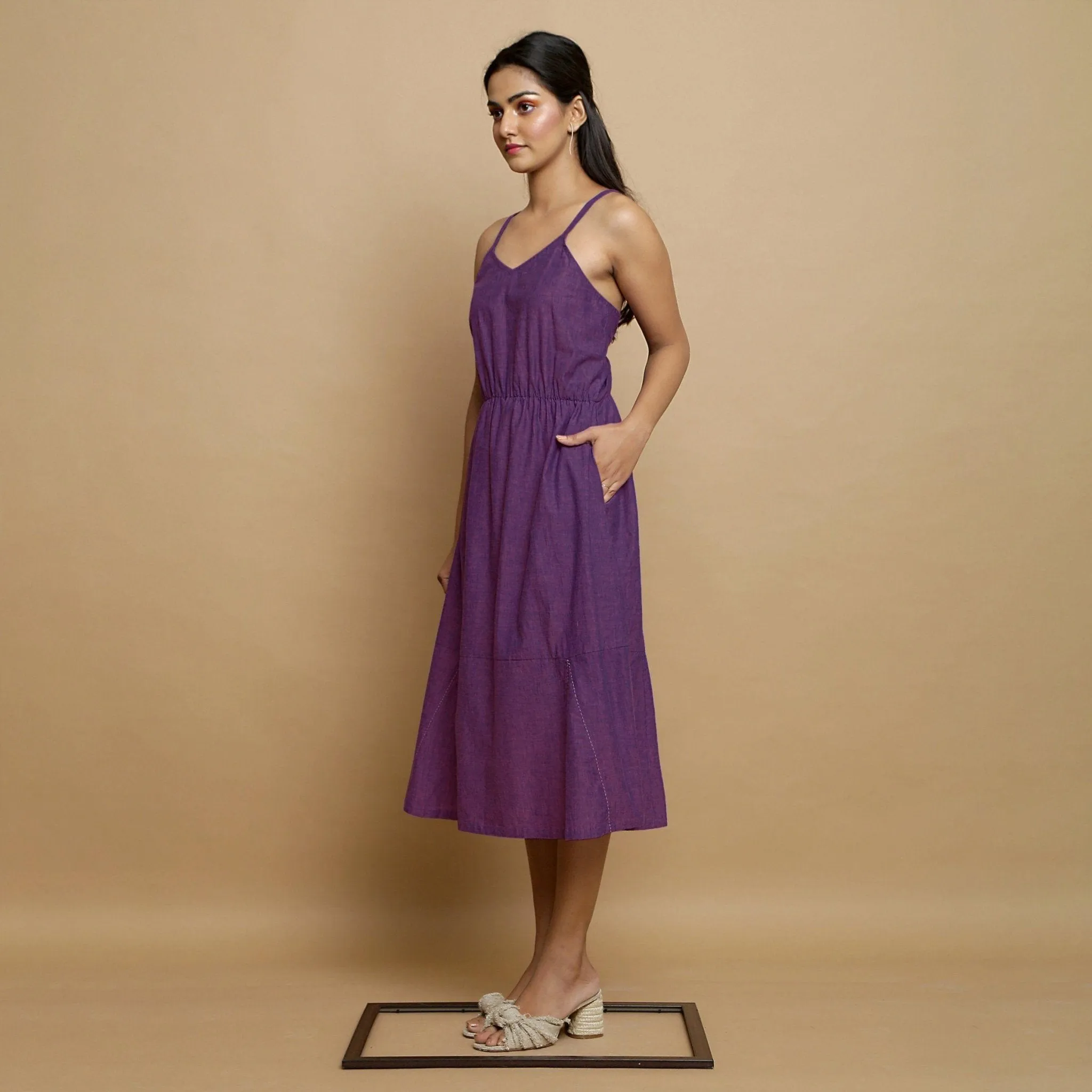 Violet Handspun Cotton Elasticated Midi Camisole Dress