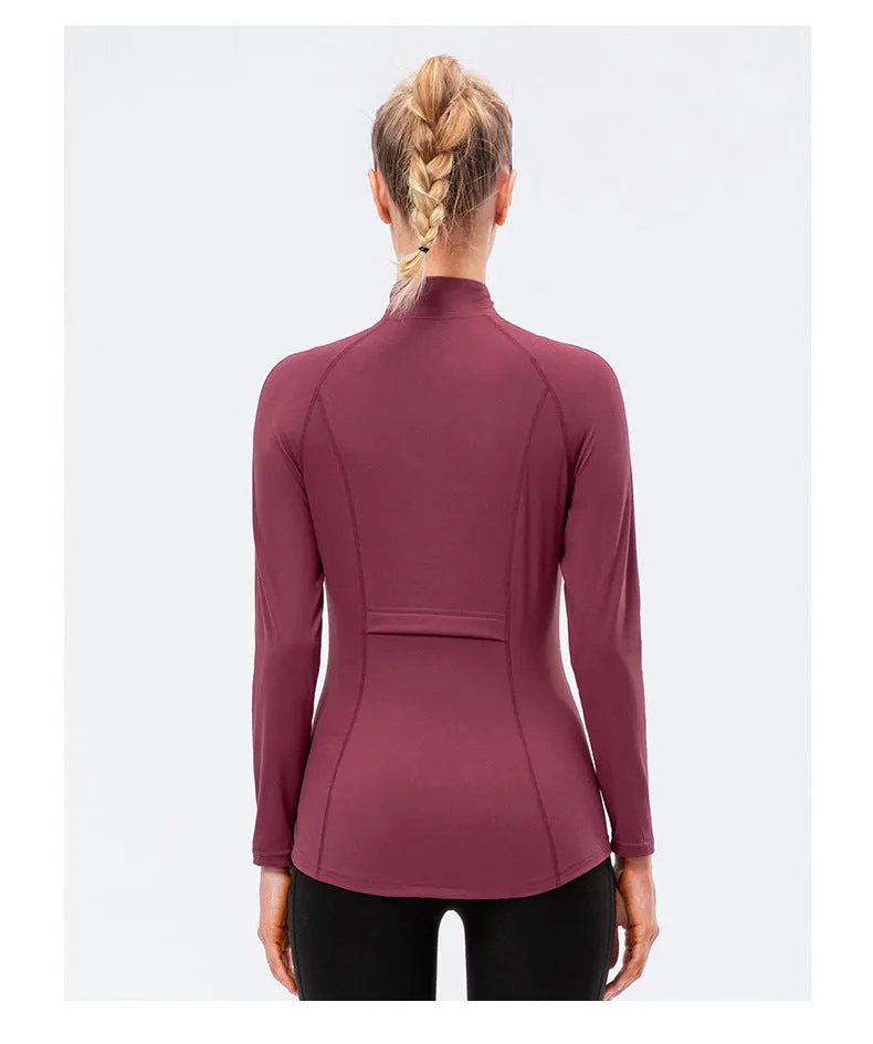 Women Autumn Winter Yoga Jacket Nylon Sportswear Tight Elastic Running Zipper Workout Clothes Long Sleeve