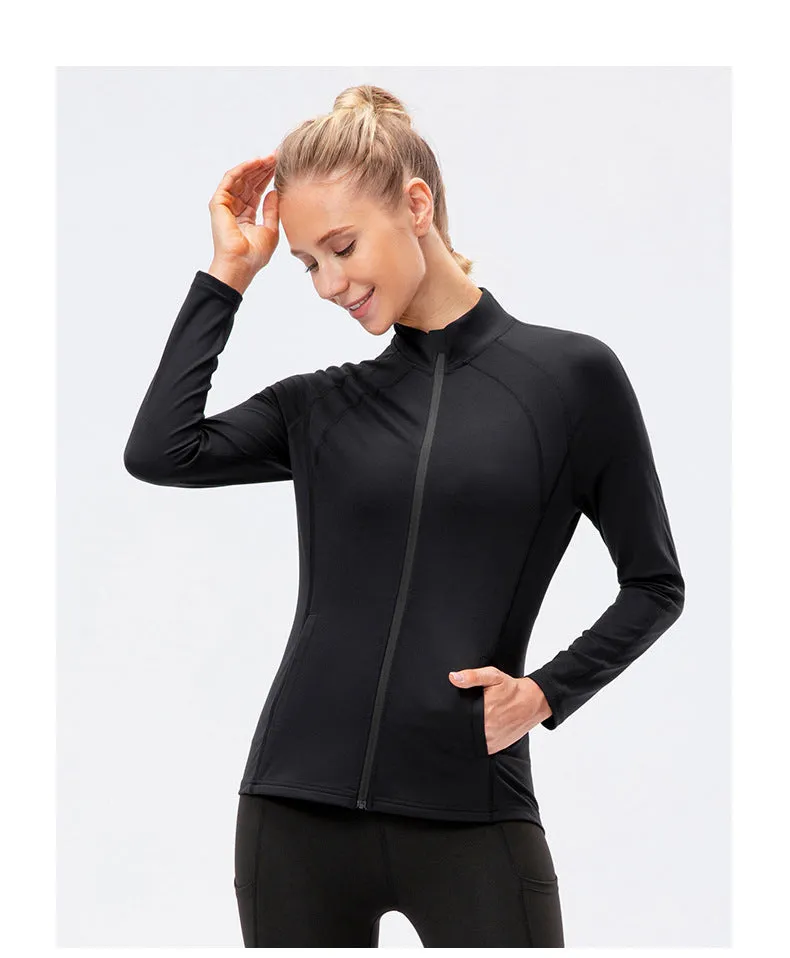 Women Autumn Winter Yoga Jacket Nylon Sportswear Tight Elastic Running Zipper Workout Clothes Long Sleeve