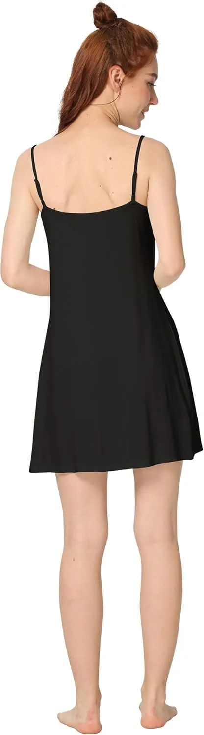 Women's Bamboo Viscose Full Slips for Under Dresses Adjustable Spaghetti Straps Cami Slip Dress