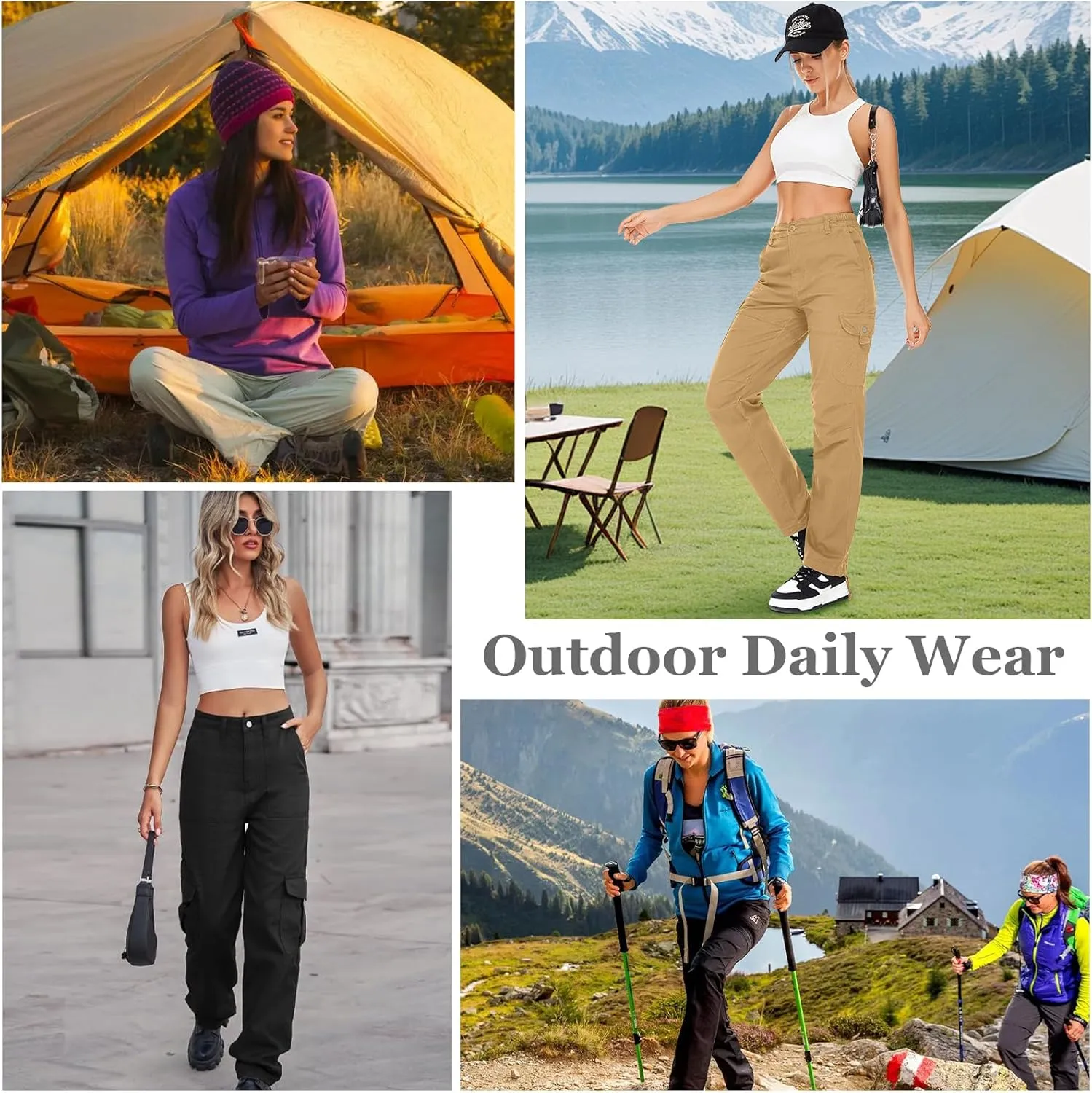Women's Cargo Pants Casual Y2K Streetwear Cotton Summer Travel Work Hiking Pants with 7 Pockets Combat Tactical