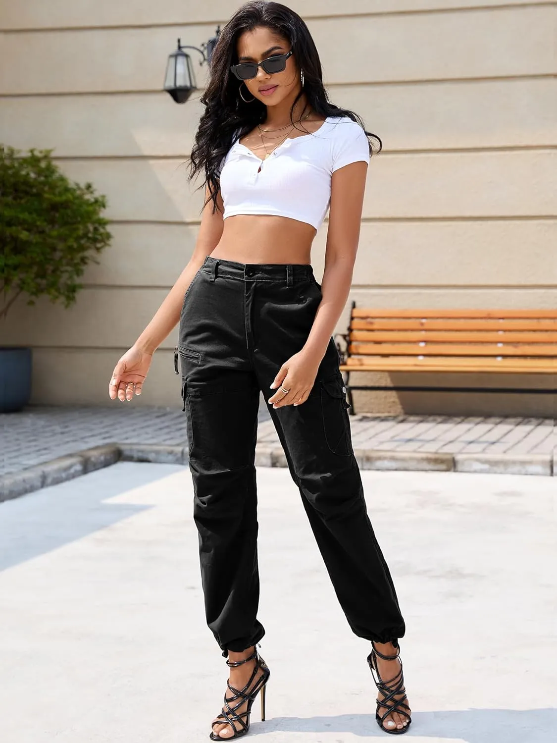 Women's Cargo Pants Casual Y2K Streetwear Cotton Summer Travel Work Hiking Pants with 7 Pockets Combat Tactical