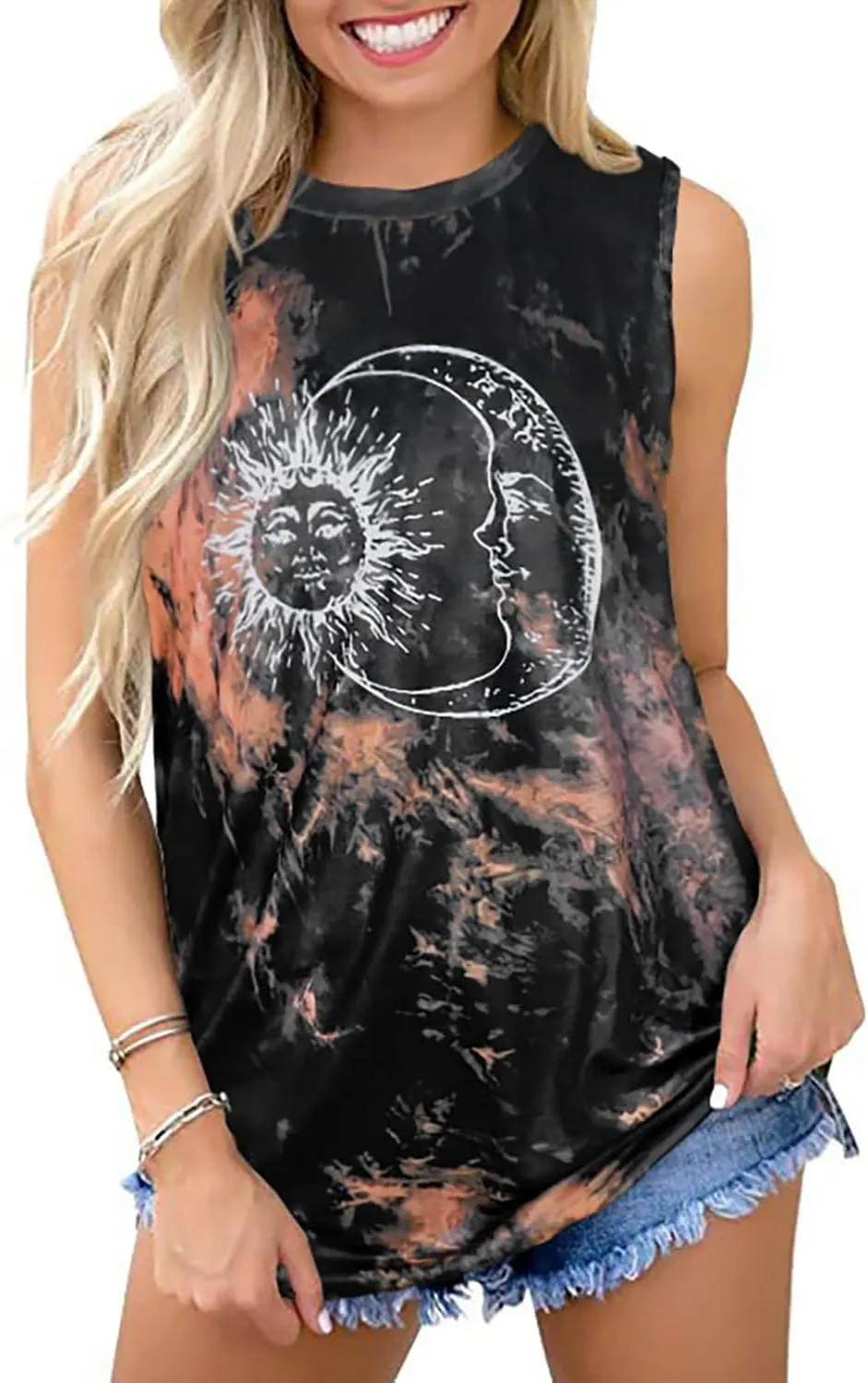 Womens Tank Tops Summer T Shirts Sleeveless Casual Loose Tunic Blouses