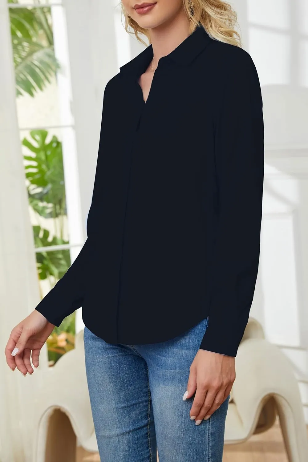 Wrinkle Free Womens Button Down Shirts for Women Long Sleeve Stretch Business Office Formal Work Blouses Tops