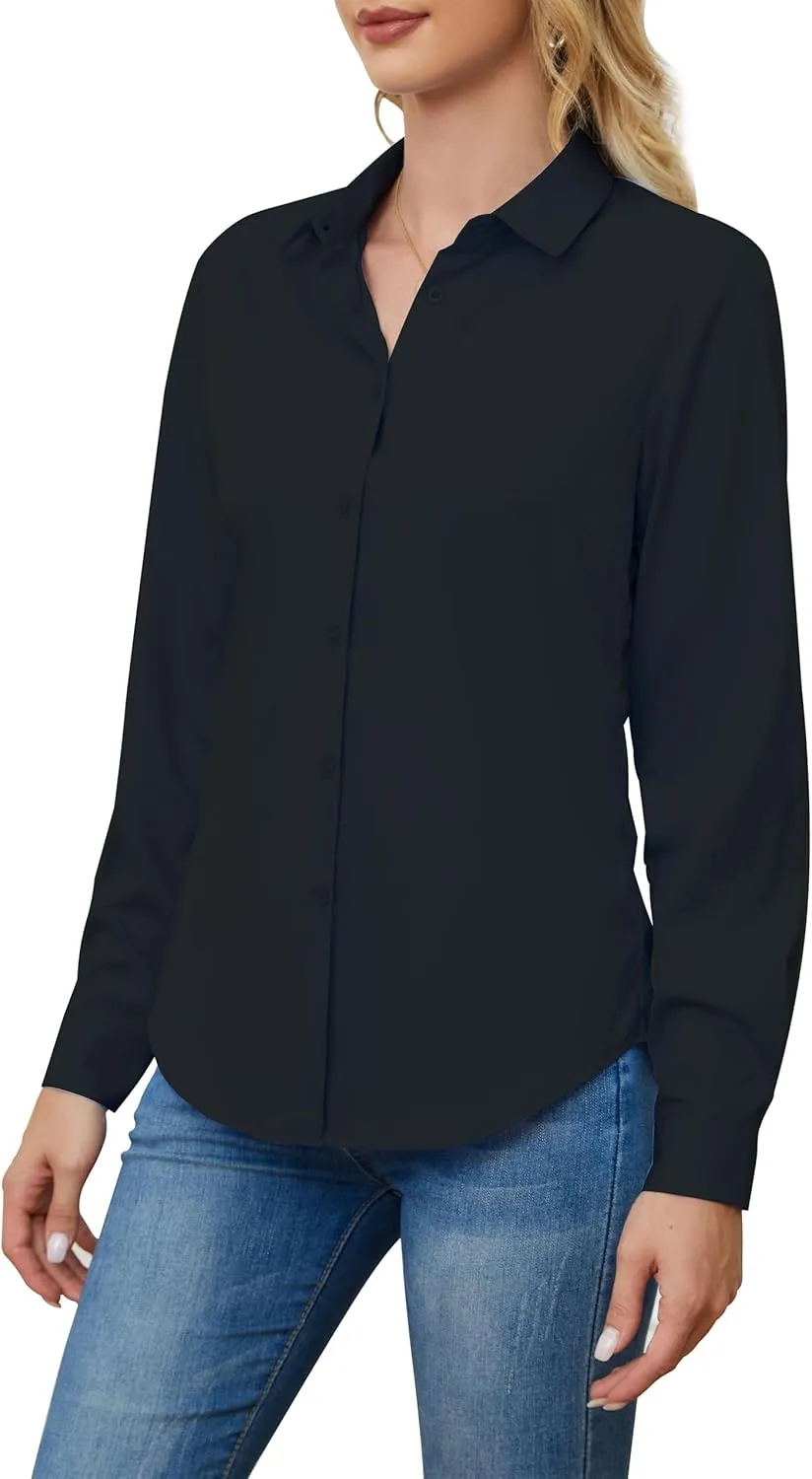 Wrinkle Free Womens Button Down Shirts for Women Long Sleeve Stretch Business Office Formal Work Blouses Tops